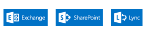 MS Exchange, MS Sharepoint, MS Lync logos